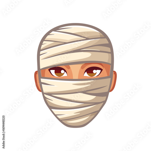 Mummy face with brown eyes wrapped in bandages vector