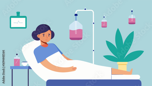 Exosome Infusion Therapy A depiction of a treatment room with a patient receiving an exosome facial infusion with relaxing visuals that convey a soothing atmosphere for skincare.