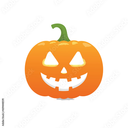 Orange pumpkin with carved face and green stem jack o lantern halloween