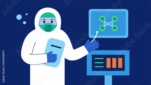 Emergency Testing A first responder in the field using a DNA sequencer on a suspected biohazard item with a digital screen indicating urgent genetic analysis results.