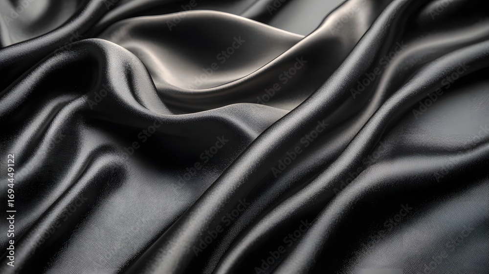 Obraz premium Black silk fabric with flowing folds and light reflections creating a luxurious and elegant abstract background