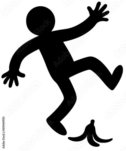 Silhouette of Man Slipping on Banana Peel Hazard