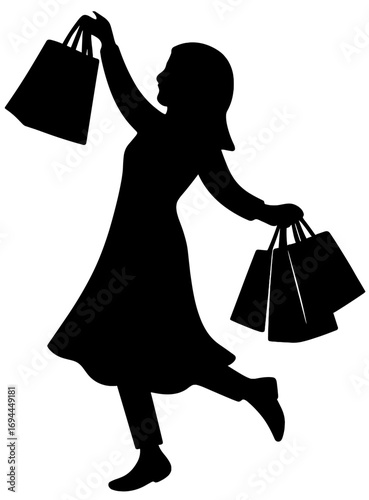Silhouette of Woman Carrying Shopping Bags in Happy Pose
