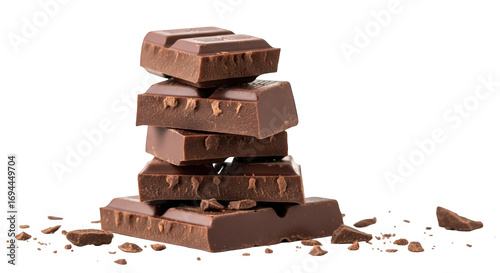 Indulge in Decadence A Towering Stack of Milk Chocolate Chunks Against a Neutral Backdrop, Perfect for Sweet Treats, Dessert Cravings, and Culinary Delights