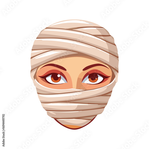 Woman face wrapped in bandages mummy halloween
