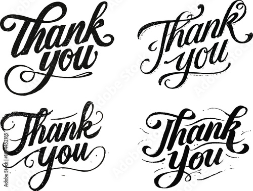 Hand Drawn Thank You Calligraphy Collection, Stylish Black Ink Typography for Cards and Invites