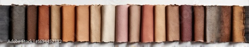 Fabric swatches in various shades of brown, beige, and taupe