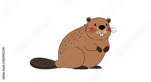 Adorable cartoon beaver with big teeth and bushy tail animated movement isolated on white background