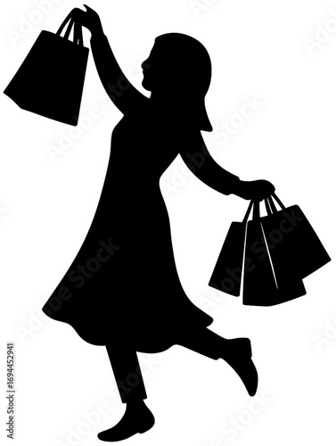 Silhouette of Woman Shopping with Bags