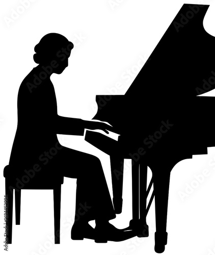 Silhouette of Woman Playing Grand Piano