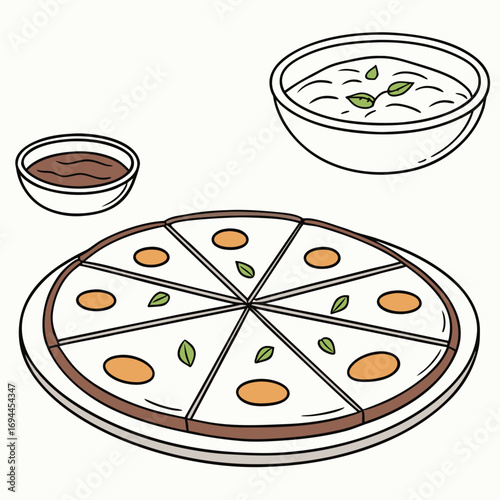 Delicious Italian Pizza with Appetizing Side Dishes A Vector Illustration