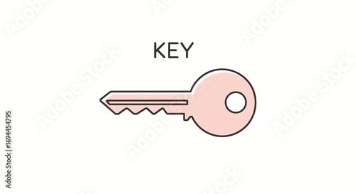 Simple light pink key icon with black outline, isolated on a white background with the word KEY