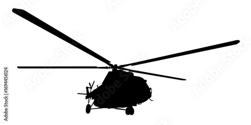 Military helicopter silhouette in black and white against a clean white background, showcasing aviation and defense themes.
