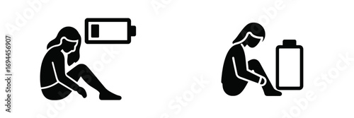 Person with a low battery icon symbolizing mental fatigue, burnout, and emotional exhaustion from stress and overwork