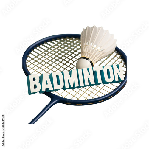 Badminton racket and shuttlecock with text isolated on transparent background