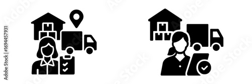 Logistics and delivery service glyph icons for supply chain management, order fulfillment, and shipping tracking
