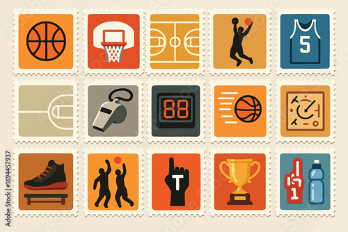 Basketball Icons and Championship Vector Illustration Set