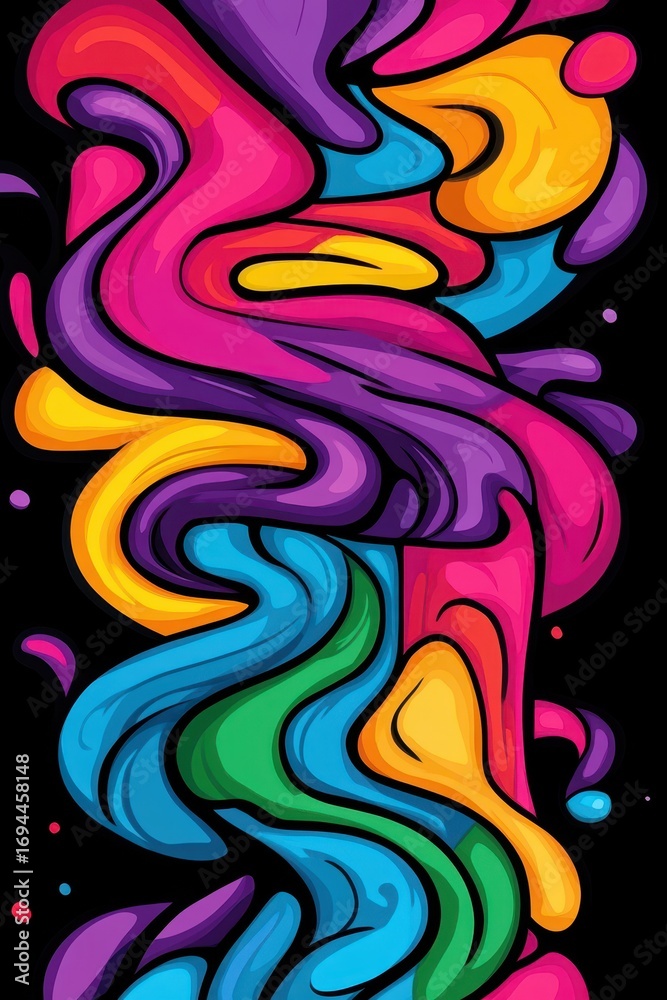 Naklejka premium Vibrant Abstract Waves of Colorful Swirls on Dark Background
