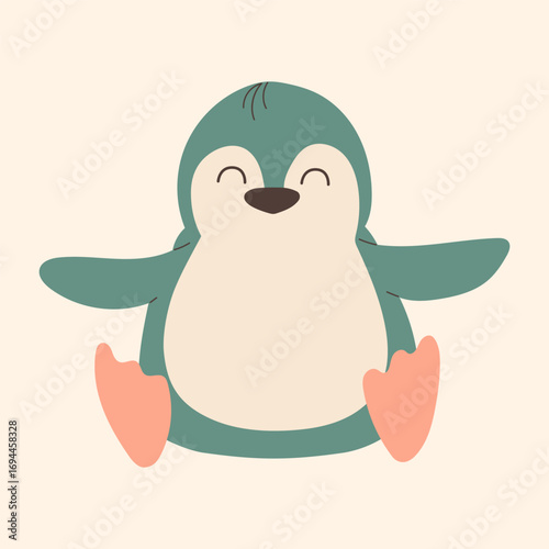 Cute Baby Penguin Character in Cartoon Style.