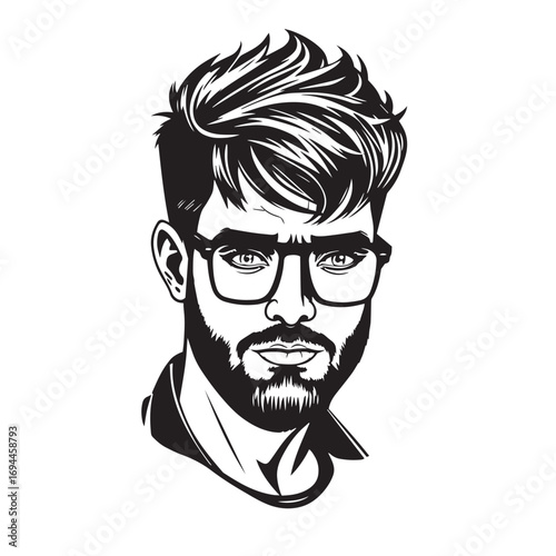 Man glasses faded haircut vector design concept black and white illustration.