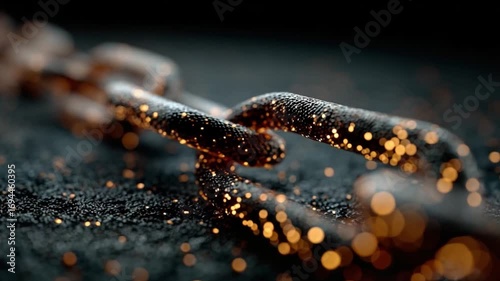 Chain Resilience: An evocative macro shot captures the strength of a weathered chain against a dark, textured backdrop, highlighting its resilience and enduring quality.