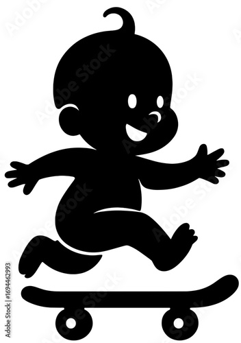 Baby Jumping on Skateboard Silhouette Vector