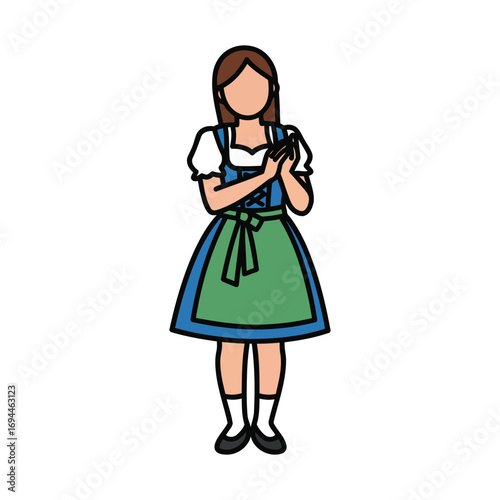 Illustration of a woman in traditional Bavarian dirndl dress.