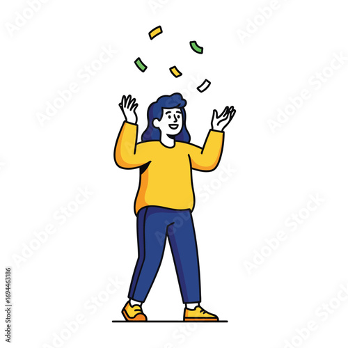 Happy woman throwing confetti in celebration.
