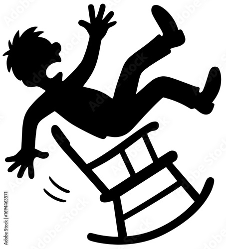Man Falling Off Rocking Chair Silhouette Funny Vector