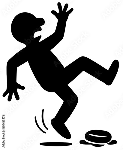 Silhouette of Man Slipping on Object Safety Hazard Illustration