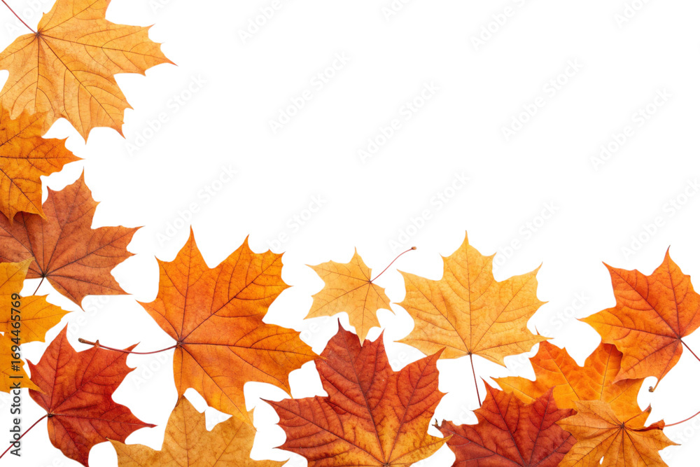 Fototapeta premium Vibrant Autumn Maple Leaves Frame Transparent Background PNG Cutout
