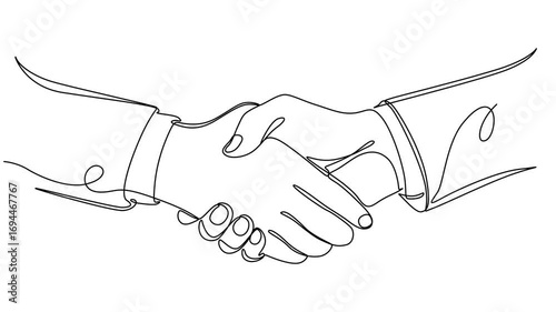Continuous line drawing of handshake. Handshaking of business partners drawn by one single line. 4K video animation with alpha channel, Continuous line drawing handshake animated video. Business