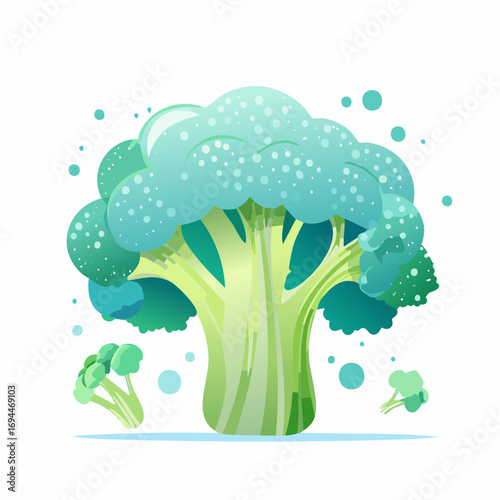 Vibrant Green Broccoli Illustration with Watercolour Splashes