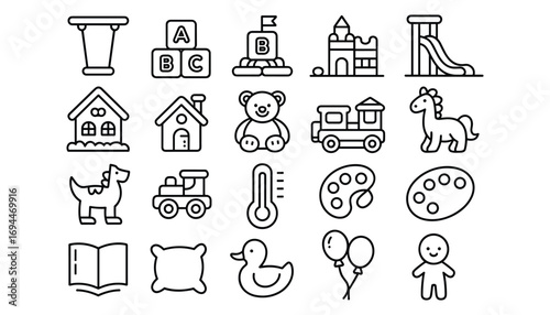 Assortment of Children's Toys and Educational Items Icons blocks castle