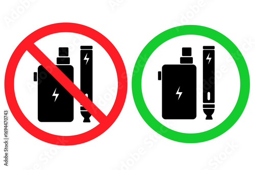 Vector image of a no smoking or no vaping sign. No smoking, prohibition symbols. No smoking zone, printable sign, red and green colors. Element for your design