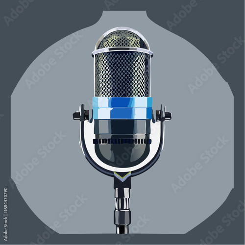 Retro vintage microphone ready for recording classic interviews, music, podcasts, and broadcast performances