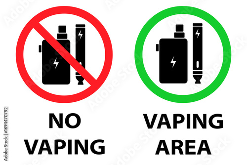 Vector image of a no smoking or no vaping sign. No smoking, prohibition symbols. No smoking zone, printable sign, red and green colors. Element for your design