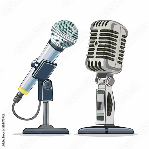 Classic and modern microphones stand ready for performance, capturing voices with iconic style and contemporary clarity.