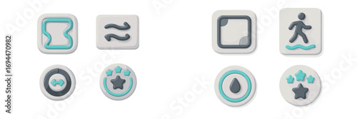 Collection of 3D style user interface icons with a soft claymorphism effect for modern web and mobile app design