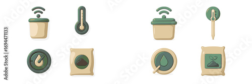 Smart farming and agriculture technology symbols for sensors, soil, moisture, and temperature management