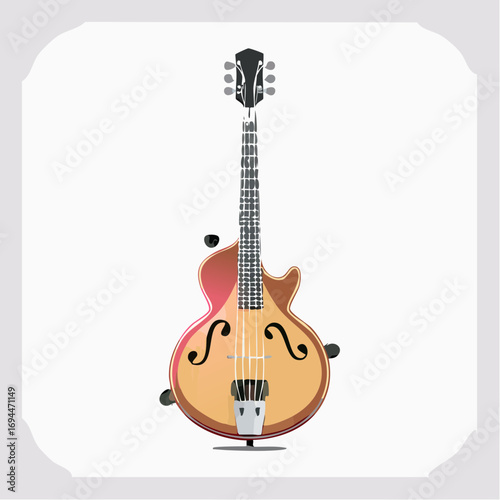 Elegant hollow-body electric guitar ready for jazz performance or studio recording sessions