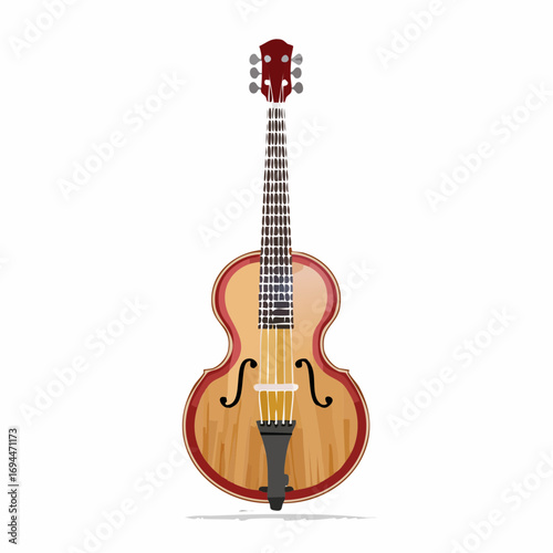 Elegant acoustic jazz guitar with warm wood tones and classic f-holes, perfect for music lovers and musicians