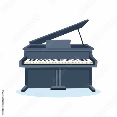 Elegant dark blue grand piano ready to fill any space with beautiful music and sophisticated charm