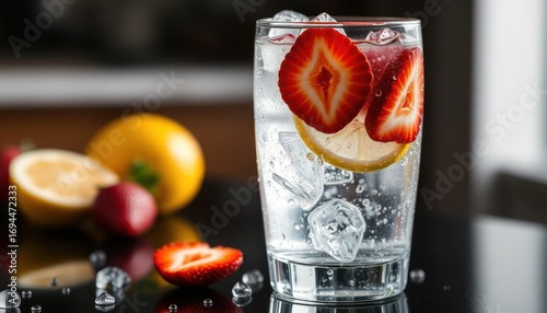 Refreshing Strawberry Lemonade with Ice in Glass