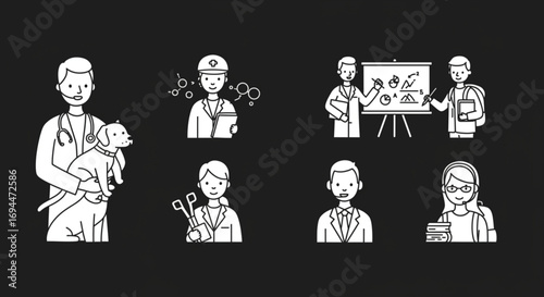 Illustration showing various professions including veterinarian, engineer, teacher and other occupations vreated with genrated ai