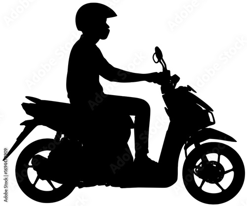 Motorcycle Rider Silhouette on Scooter with Helmet