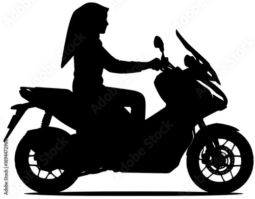 Silhouette of Hijab Woman Riding Maxi Scooter Motorcycle Vector