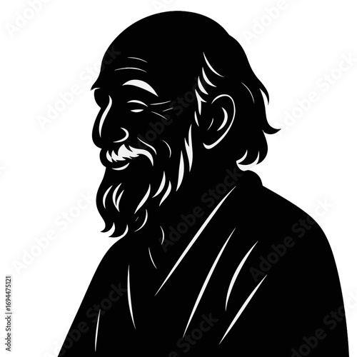 Silhouette Portrait of Wise Old Man with Beard