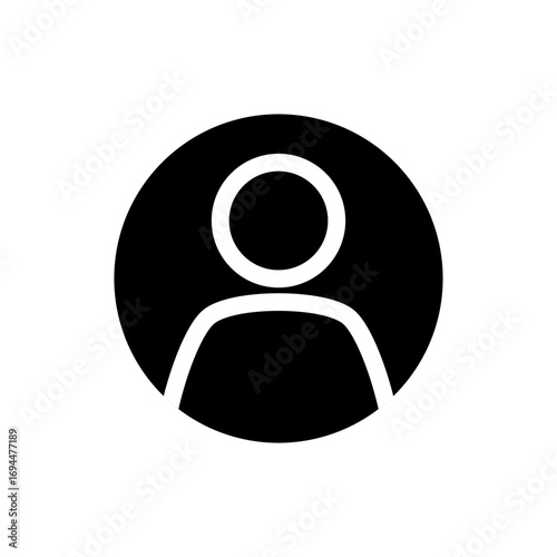 Circle shape personal account button. User profile black round button isolated vector. User icon symbol.