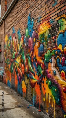 Brightly colored graffiti numbers and vibrant paint splashes on urban wall backgrounds